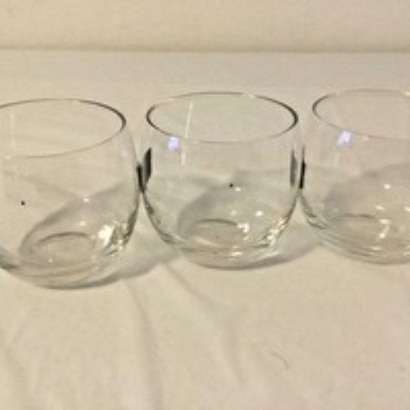 Set Of Three Vintage Clear Rounded Rocks Low Ball Glass Grey & Silver Etched VIP - Picture 2 of 7